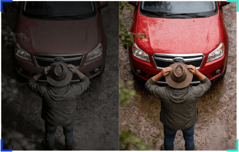 Night vision comparison - person with car